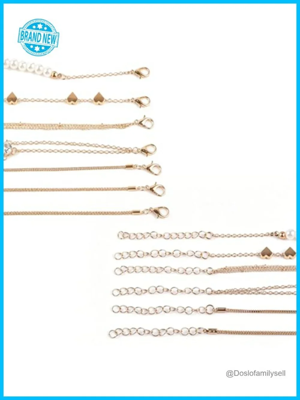 14K Gold Plated Stackable Bracelet Set, 12 Style Layered Charm Chain Jewelry